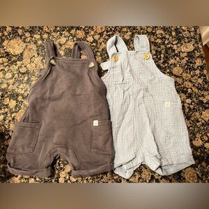 Little Planet Overall Shorts Set - Gray and Baby Blue